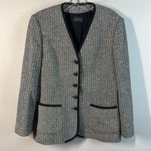 Tombolini Chevron Tweed Black And White Blazer Made In Italy Size 50(12-14)